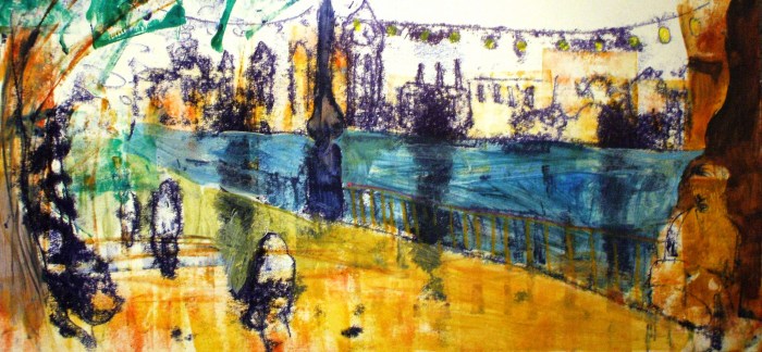Steel Pan Player on the Southbank | Monoprint and Mixed Media | 500 x 233mm | £395