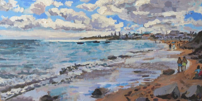 Silver Sliver over Luz Beach, Portugal | Acrylic | 520 x 270mm | Sold original, available as a print